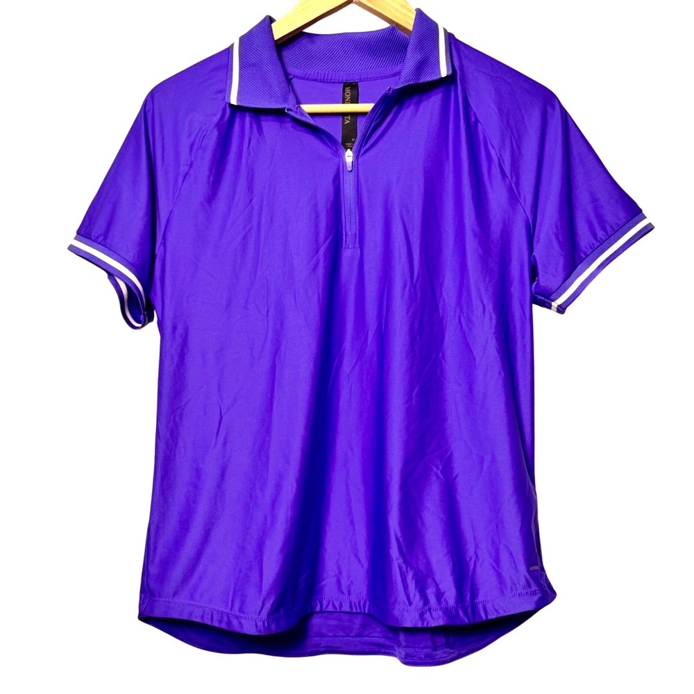 Mondetta Womens Purple Quarter Zip Short Sleeve Athletic Polo Shirt Size Medium